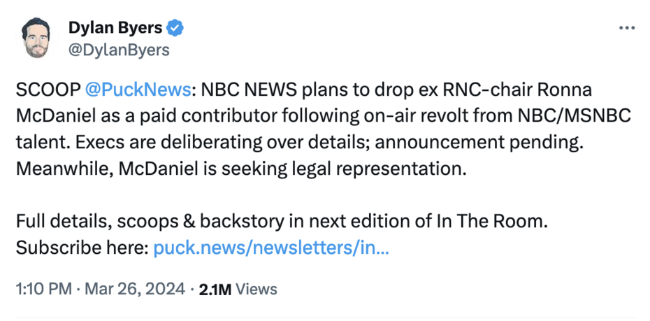 Well That Was Fast: NBC Already Reportedly Planning to Drop Ronna McDaniel Well That Was Fast: NBC Already Reportedly Planning to Drop Ronna McDaniel