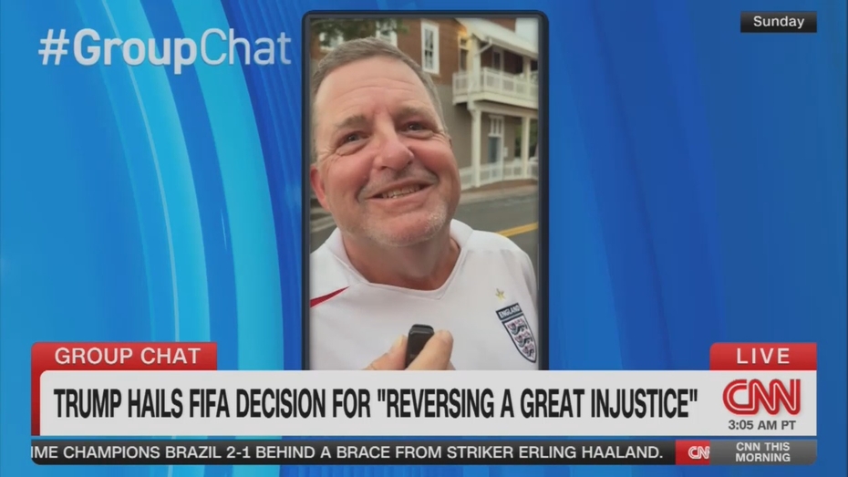 CNN This Morning 7-6-26 Soccer fan wearing England jersey 