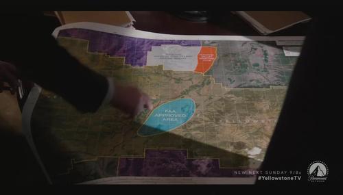 Yellowstone TV Show - Episode An Acceptable Surrender map showing proposed airport site