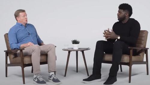 Roger Goodell, left and Emmanuel Acho, right