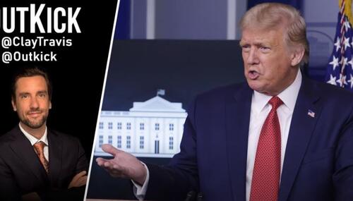 Clay Travis, left, President Trump, right