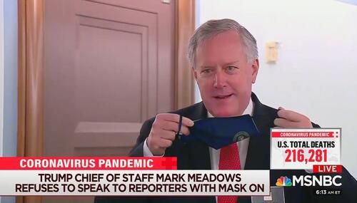 Mark Meadows removes his mask. Mark Meadows removes his mask.