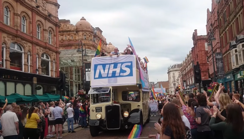 NHS bus in Pride Parade, 2019