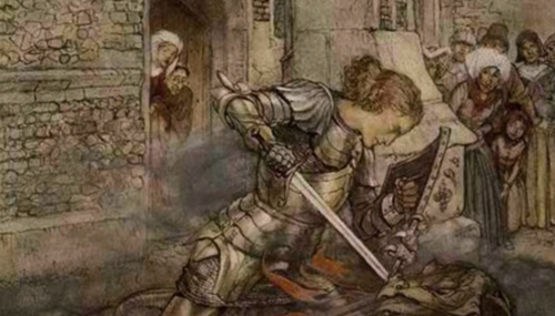 Depiction of St. George slaying the dragon in medieval legend