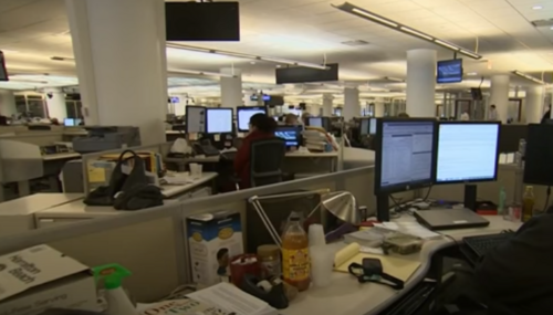 A newsroom in full swing 