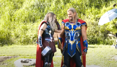 Chris Hemsworth and Natalie Portman on the set of Thor: Love and Thunder