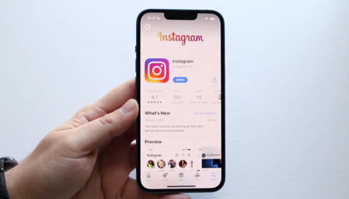 An iPhone opening Instagram on the App Store