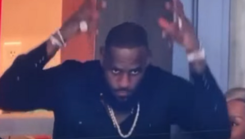 LeBron James LeBron James coronating himself at '23 Super Bowl