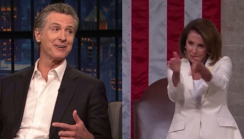 Left: California Governor Gavin Newsom; Right: Speaker Emerita Nancy Pelosi