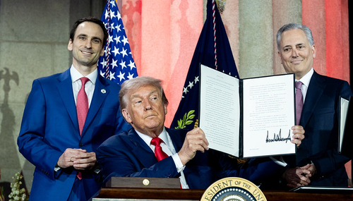 President Donald Trump with AI and Crypto Czar David Sacks at White House AI Summit (Official White House Photo by Joyce N. Boghosian, Flickr) "P20250723JB-0496” by The White House, United States Government Work)_0.jpg