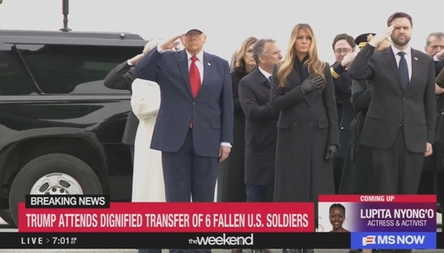 President Trump saluting at Dover MS NOW The Weekend 3-8-26