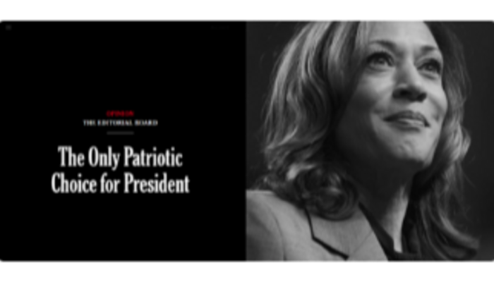 NextImg:Hypocrites: New York Times Endorses Harris as 'Patriotic' Choice Over Trump