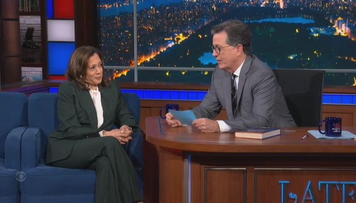NextImg:Colbert Invites Harris To Say 'I Told You So' About 'Barbarian' Trump