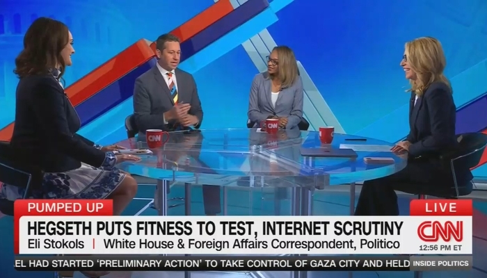NextImg:Female Reporters on CNN Gush About Hegseth Working Out, Male Whines