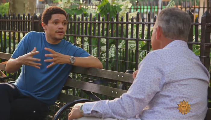 Trevor Noah and Jim Axelrod